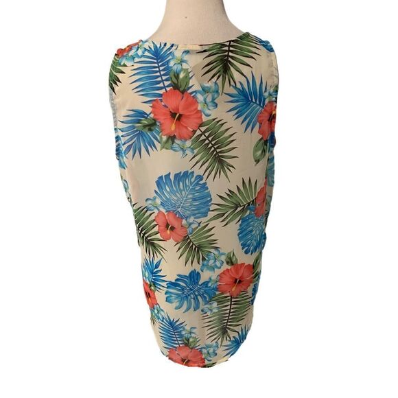NWT Caramela Palm and Floral Sleeveless Top With Bubble Front Hem Sz L - Picture 3 of 6
